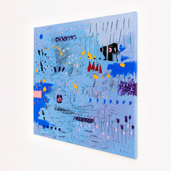 Abstract Painting - Original Wall Art – Oil & Acrylic on Canvas – Blue Contemporary Modern Wall Art – Clara Nox (20"x20" | 50x50cm)