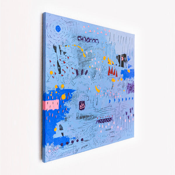 Abstract Painting - Original Wall Art – Oil & Acrylic on Canvas – Blue Contemporary Modern Wall Art – Clara Nox (20"x20" | 50x50cm)