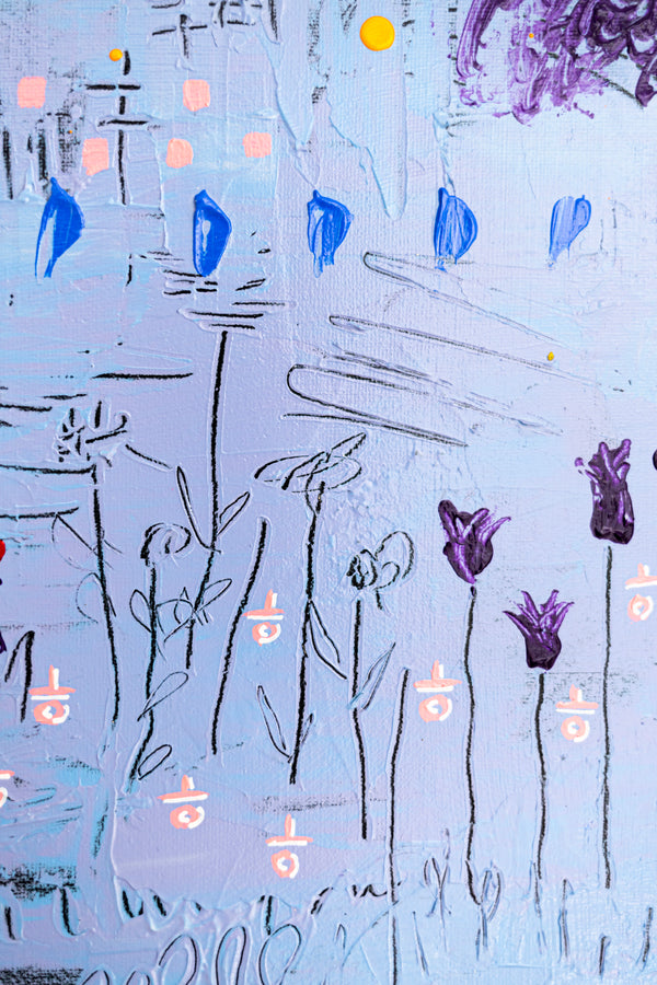 Abstract Painting - Original Wall Art – Oil & Acrylic on Canvas – Blue Contemporary Modern Wall Art – Clara Nox (20"x20" | 50x50cm)