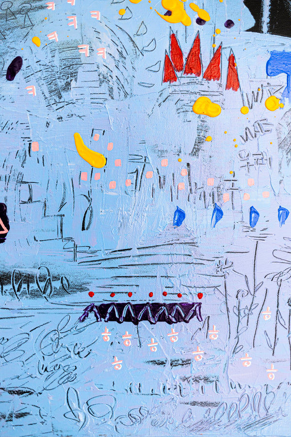 Abstract Painting - Original Wall Art – Oil & Acrylic on Canvas – Blue Contemporary Modern Wall Art – Clara Nox (20"x20" | 50x50cm)