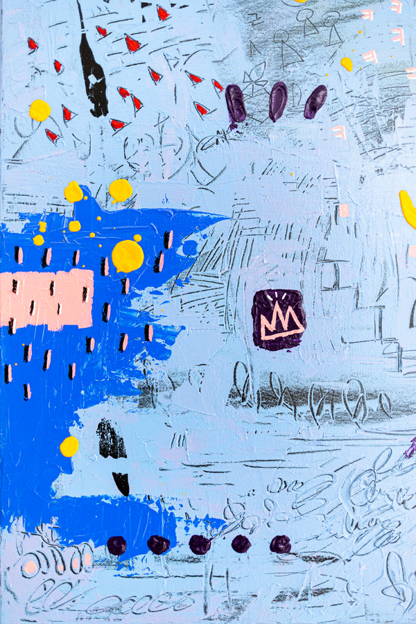 Abstract Painting - Original Wall Art – Oil & Acrylic on Canvas – Blue Contemporary Modern Wall Art – Clara Nox (20"x20" | 50x50cm)