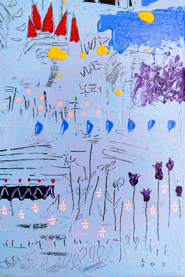 Abstract Painting - Original Wall Art – Oil & Acrylic on Canvas – Blue Contemporary Modern Wall Art – Clara Nox (20"x20" | 50x50cm)