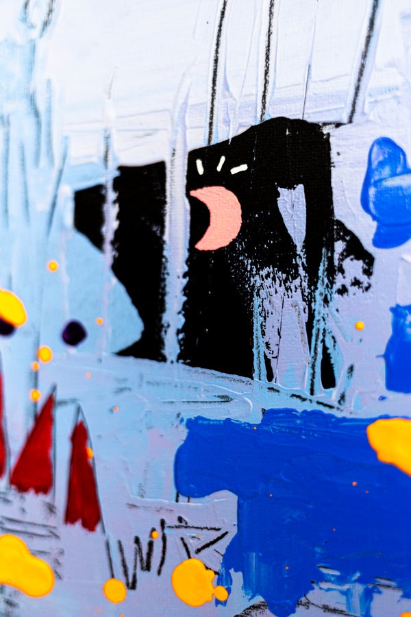 Abstract Painting - Original Wall Art – Oil & Acrylic on Canvas – Blue Contemporary Modern Wall Art – Clara Nox (20"x20" | 50x50cm)