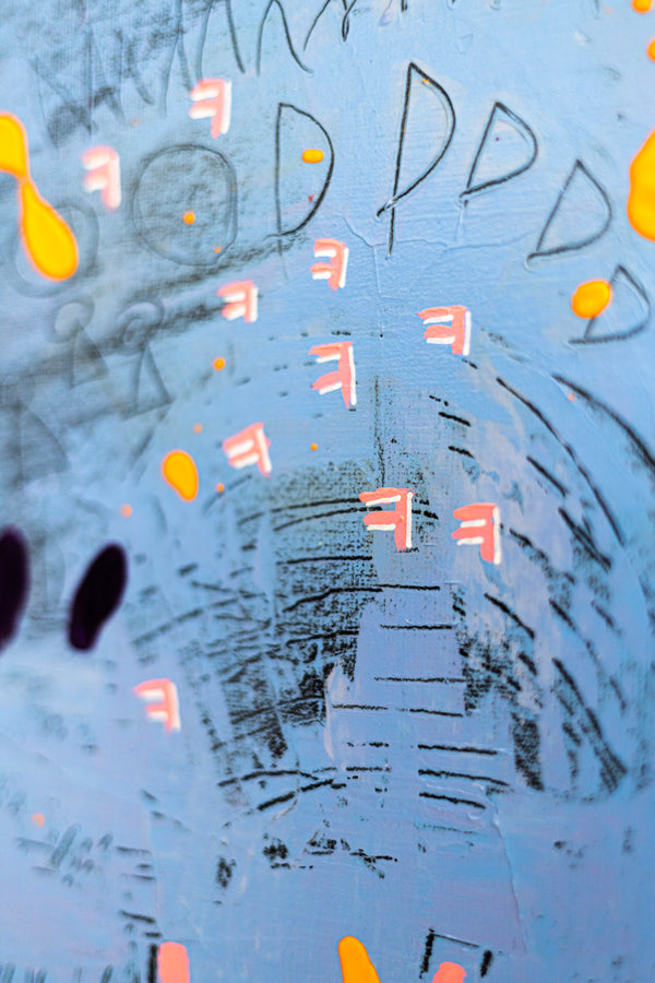 Abstract Painting - Original Wall Art – Oil & Acrylic on Canvas – Blue Contemporary Modern Wall Art – Clara Nox (20"x20" | 50x50cm)