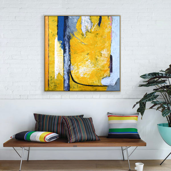 Vibrant Energy in Modern Original Abstract Acrylic Painting, Expressionist Canvas Art with Bold Yellow | Clearpool