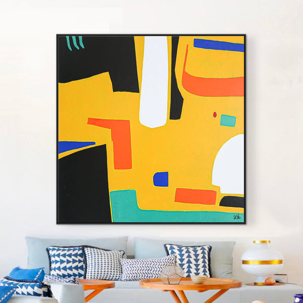 Playful Original Abstract Painting in Acrylic, Modern Contemporary Large Canvas Wall Art | Cogito II (Square Ver.)