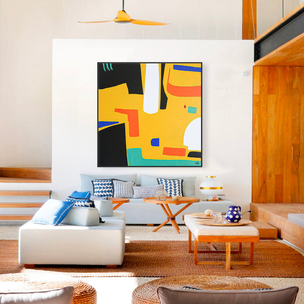 Playful Original Abstract Painting in Acrylic, Modern Contemporary Large Canvas Wall Art | Cogito II (Square Ver.)