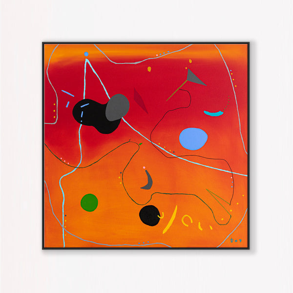 Original Modern Abstract Oil Painting in Red and Orange | Complex Heart (36"x36")