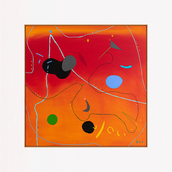 Original Modern Abstract Oil Painting in Red and Orange | Complex Heart (36"x36")