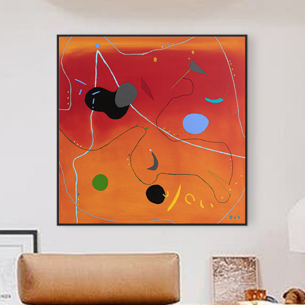 Original Modern Abstract Oil Painting in Red and Orange | Complex Heart (36"x36")