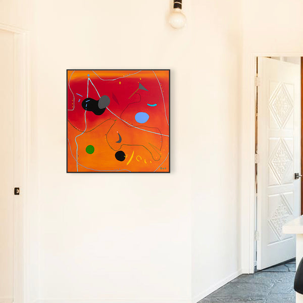 Original Modern Abstract Oil Painting in Red and Orange | Complex Heart (36"x36")