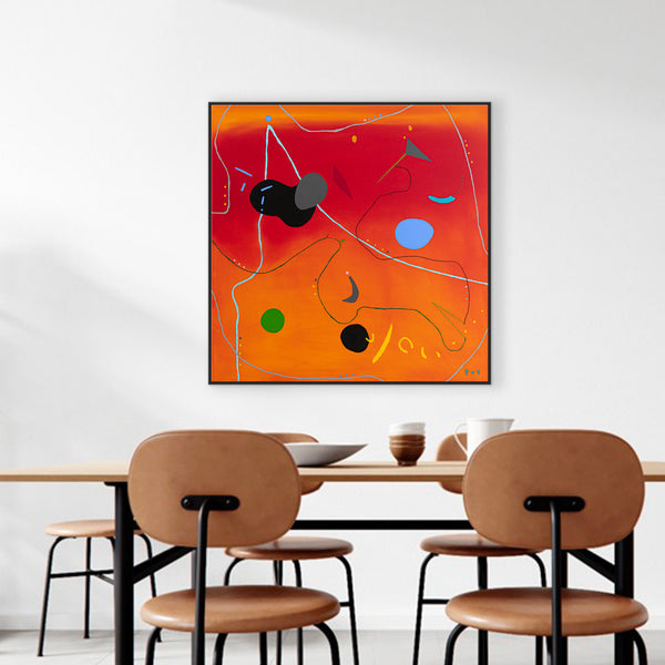 Original Modern Abstract Oil Painting in Red and Orange | Complex Heart (36"x36")