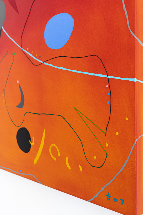 Original Modern Abstract Oil Painting in Red and Orange | Complex Heart (36"x36")