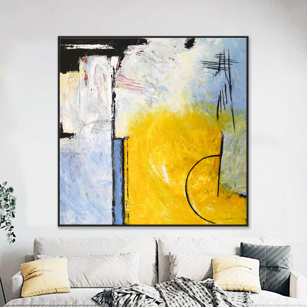 Euphoria through Modern Original Abstract Acrylic Painting, Canvas Wall Art of Yellow and Sky Blue | Composition C