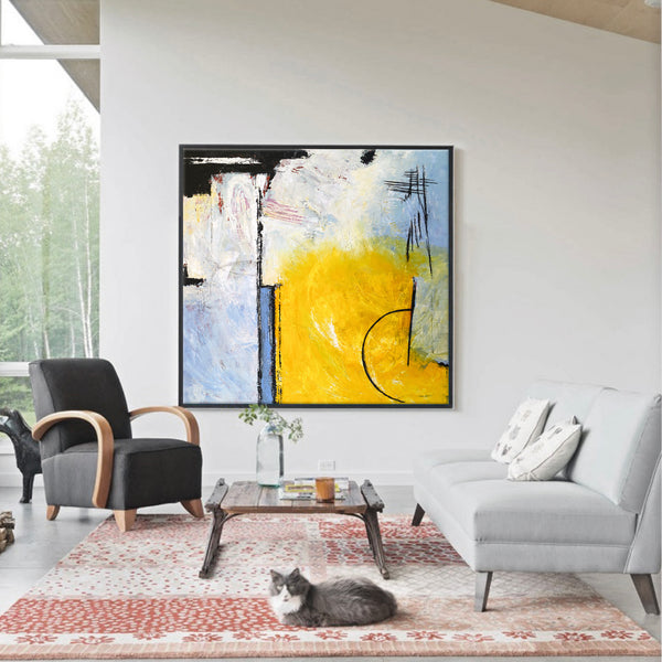 Euphoria through Modern Original Abstract Acrylic Painting, Canvas Wall Art of Yellow and Sky Blue | Composition C