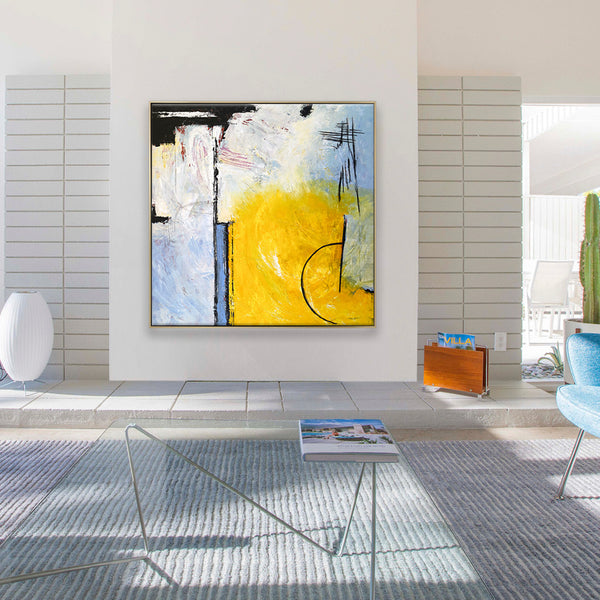 Euphoria through Modern Original Abstract Acrylic Painting, Canvas Wall Art of Yellow and Sky Blue | Composition C