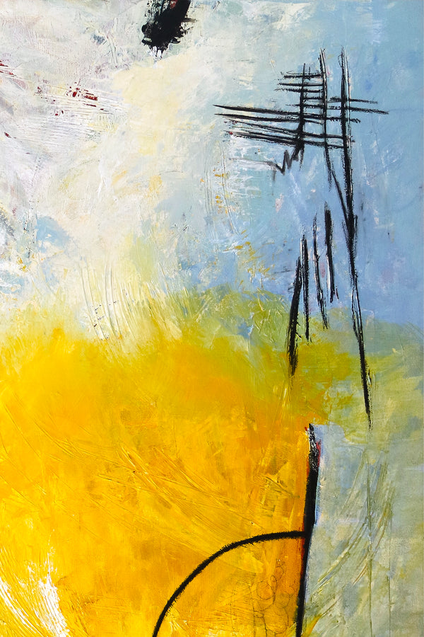 Euphoria through Modern Original Abstract Acrylic Painting, Canvas Wall Art of Yellow and Sky Blue | Composition C