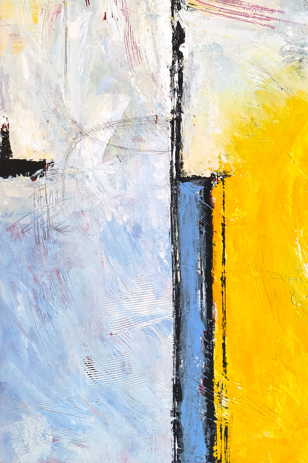 Modern Original Abstract Acrylic Painting, Canvas Wall Art of Yellow and Sky Blue | Composition C (Vertical Ver.)