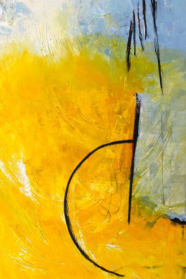 Euphoria through Modern Original Abstract Acrylic Painting, Canvas Wall Art of Yellow and Sky Blue | Composition C