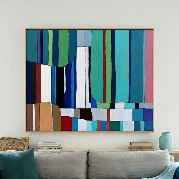 Large Teal Abstract Wall Art — Modern Original Oil Painting, Textured Canvas — "Concordia II"