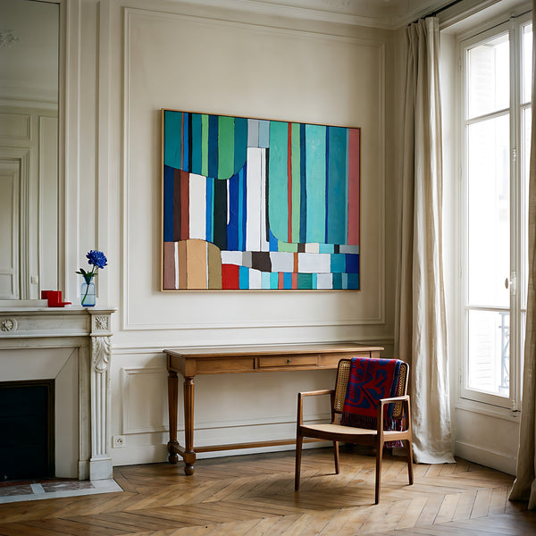 Large Teal Abstract Wall Art — Modern Original Oil Painting, Textured Canvas — "Concordia II"