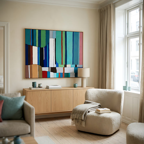 Large Teal Abstract Wall Art — Modern Original Oil Painting, Textured Canvas — "Concordia II"
