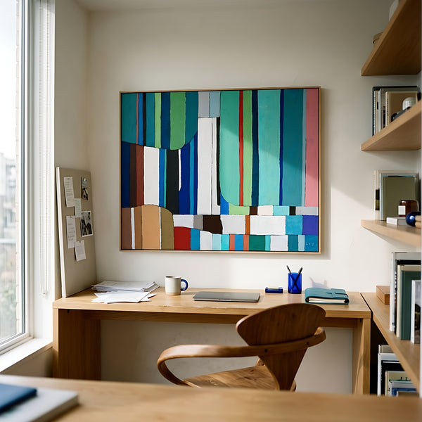 Large Teal Abstract Wall Art — Modern Original Oil Painting, Textured Canvas — "Concordia II"