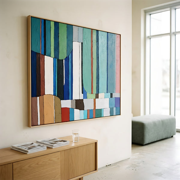 Large Teal Abstract Wall Art — Modern Original Oil Painting, Textured Canvas — "Concordia II"