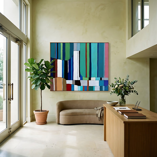 Large Teal Abstract Wall Art — Modern Original Oil Painting, Textured Canvas — "Concordia II"
