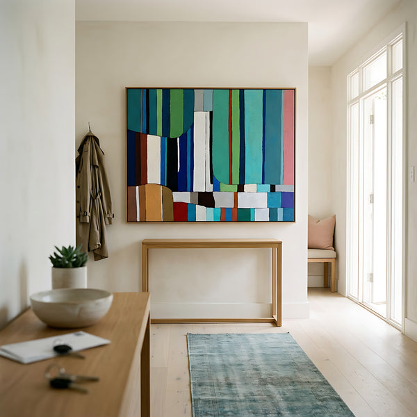 Large Teal Abstract Wall Art — Modern Original Oil Painting, Textured Canvas — "Concordia II"