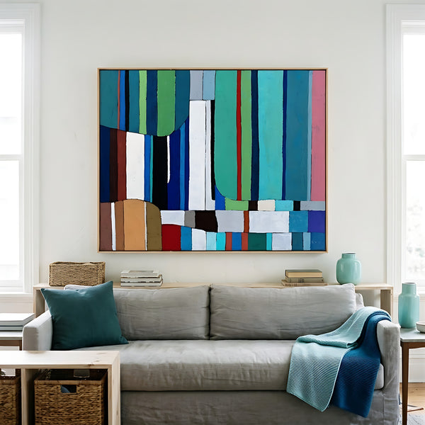 Large Teal Abstract Wall Art — Modern Original Oil Painting, Textured Canvas — "Concordia II"
