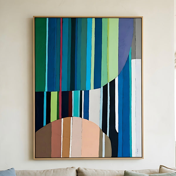 Large Teal Modern Minimalist Abstract Wall Art — Original Oil Painting, Textured Canvas — "Concordia I"