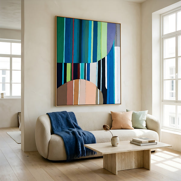 Large Teal Modern Minimalist Abstract Wall Art — Original Oil Painting, Textured Canvas — "Concordia I"