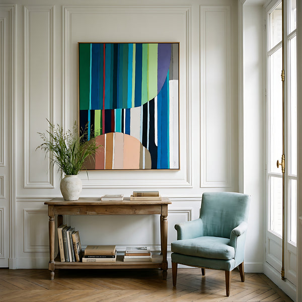 Large Teal Modern Minimalist Abstract Wall Art — Original Oil Painting, Textured Canvas — "Concordia I"