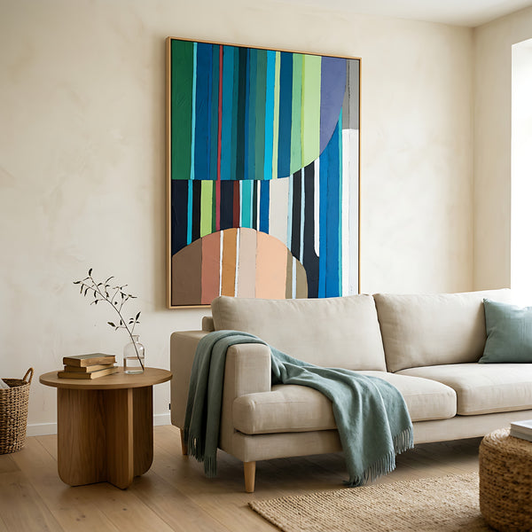Large Teal Modern Minimalist Abstract Wall Art — Original Oil Painting, Textured Canvas — "Concordia I"