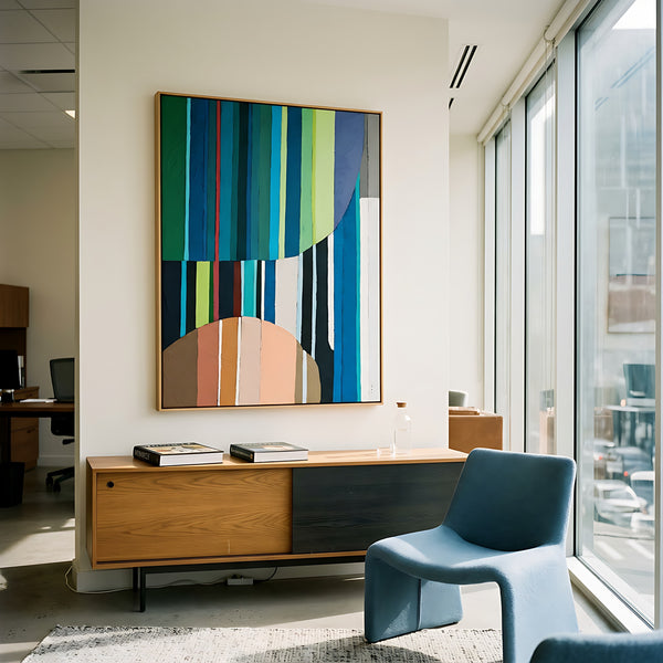 Large Teal Modern Minimalist Abstract Wall Art — Original Oil Painting, Textured Canvas — "Concordia I"