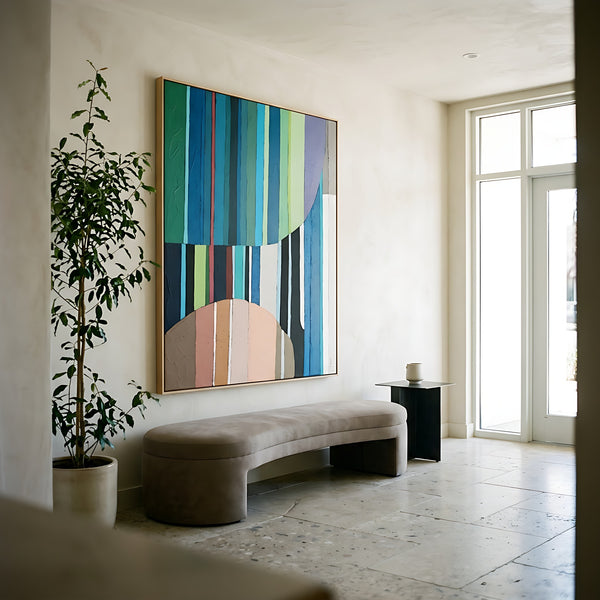 Large Teal Modern Minimalist Abstract Wall Art — Original Oil Painting, Textured Canvas — "Concordia I"