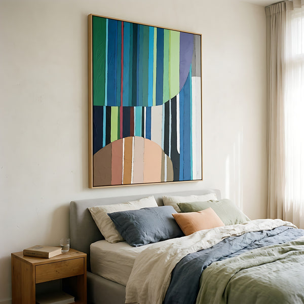 Large Teal Modern Minimalist Abstract Wall Art — Original Oil Painting, Textured Canvas — "Concordia I"