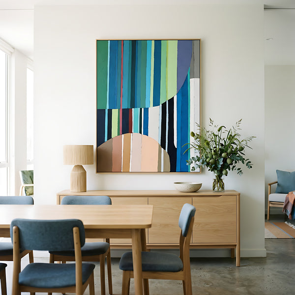 Large Teal Modern Minimalist Abstract Wall Art — Original Oil Painting, Textured Canvas — "Concordia I"