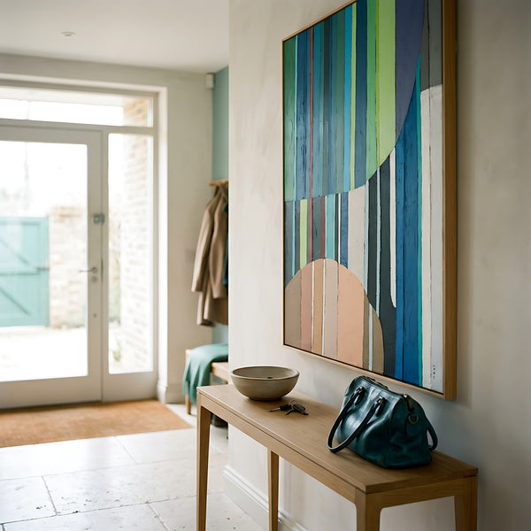 Large Teal Modern Minimalist Abstract Wall Art — Original Oil Painting, Textured Canvas — "Concordia I"