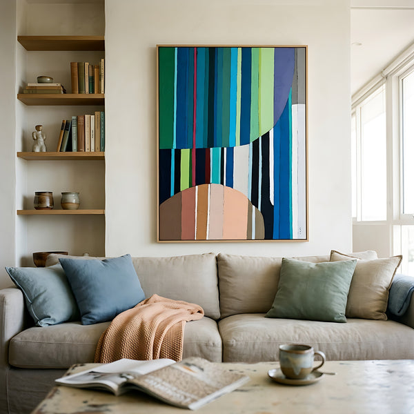 Large Teal Modern Minimalist Abstract Wall Art — Original Oil Painting, Textured Canvas — "Concordia I"