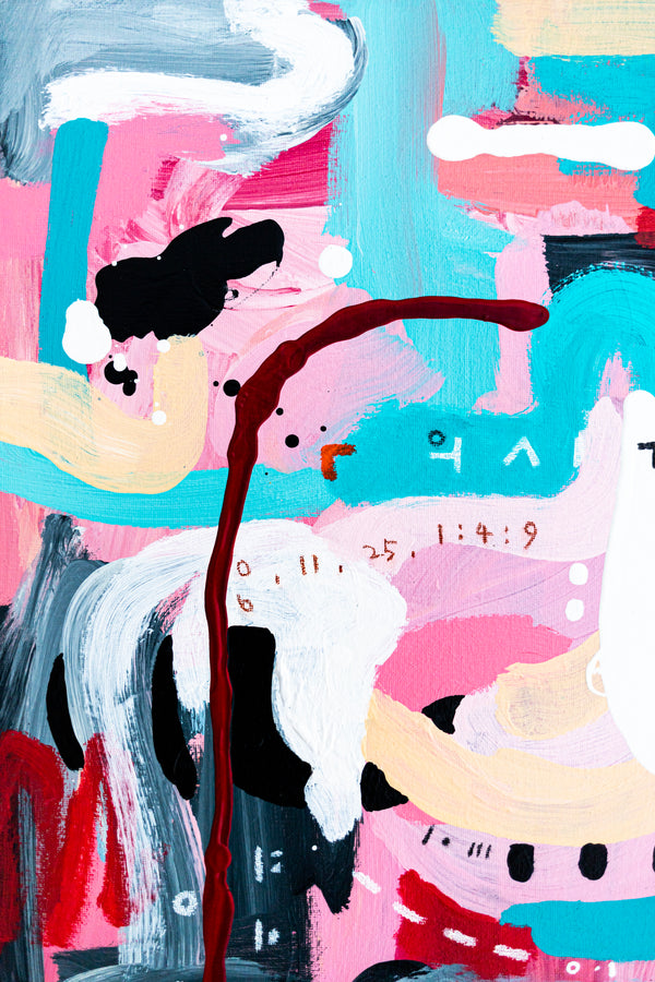 Abstract Painting - Original Wall Art – Oil & Acrylic on Canvas – Yellow Pink Turquoise Modern Wall Art – Confinium III (20"x20" | 50x50cm)