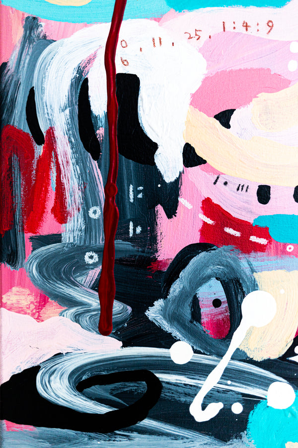 Abstract Painting - Original Wall Art – Oil & Acrylic on Canvas – Yellow Pink Turquoise Modern Wall Art – Confinium III (20"x20" | 50x50cm)