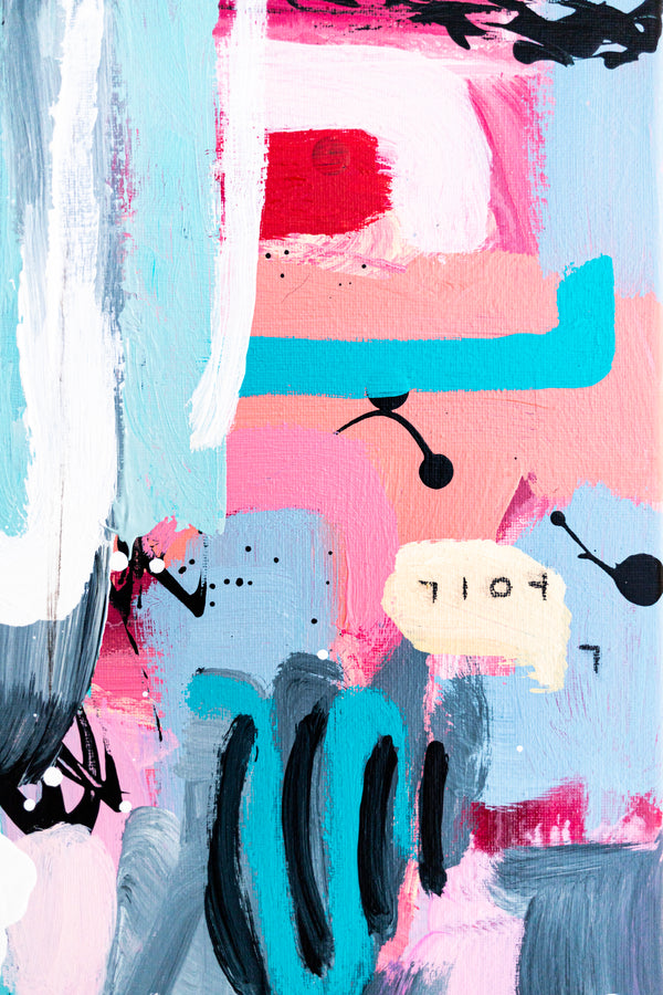 Abstract Painting - Original Wall Art – Oil & Acrylic on Canvas – Yellow Pink Turquoise Modern Wall Art – Confinium I (20"x20" | 50x50cm)