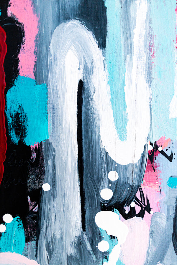 Abstract Painting - Original Wall Art – Oil & Acrylic on Canvas – Yellow Pink Turquoise Modern Wall Art – Confinium I (20"x20" | 50x50cm)