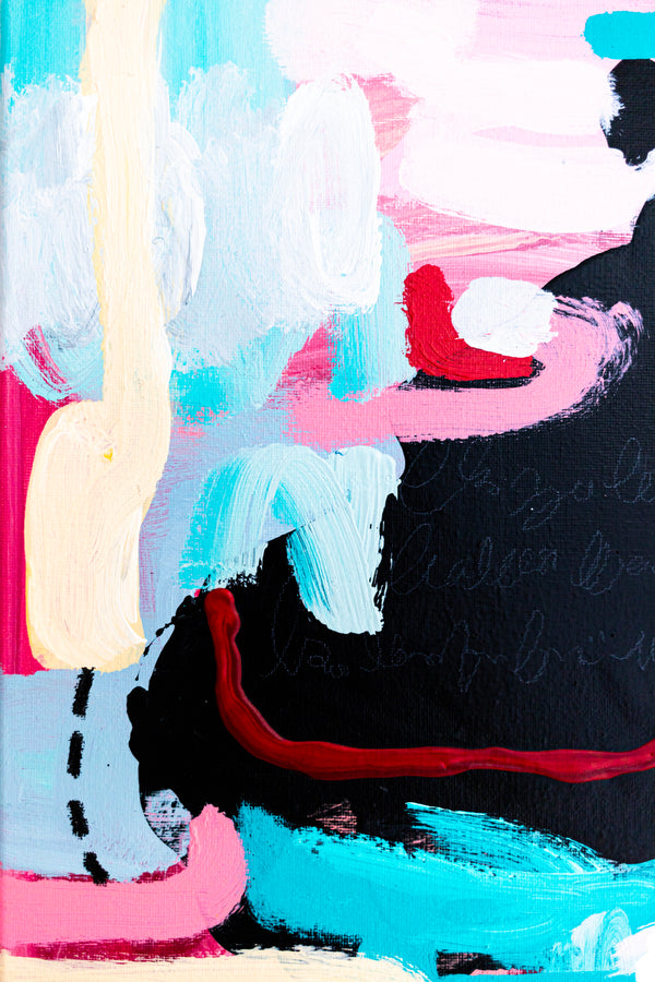 Abstract Painting - Original Wall Art – Oil & Acrylic on Canvas – Yellow Pink Turquoise Modern Wall Art – Confinium I (20"x20" | 50x50cm)