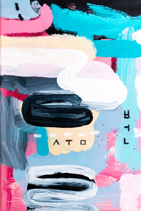 Abstract Painting - Original Wall Art – Oil & Acrylic on Canvas – Yellow Pink Turquoise Modern Wall Art – Confinium I (20"x20" | 50x50cm)