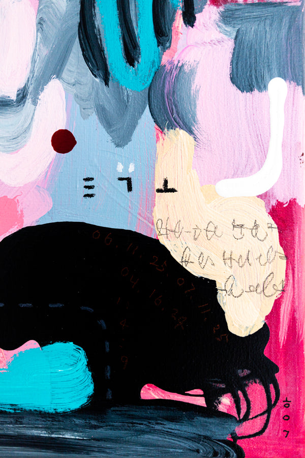 Abstract Painting - Original Wall Art – Oil & Acrylic on Canvas – Yellow Pink Turquoise Modern Wall Art – Confinium I (20"x20" | 50x50cm)