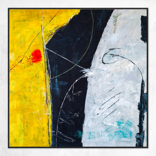 Bold Expression of Modern Abstract Original Painting in Acrylic, Large Canvas Art in Yellow & Blue | Connection II