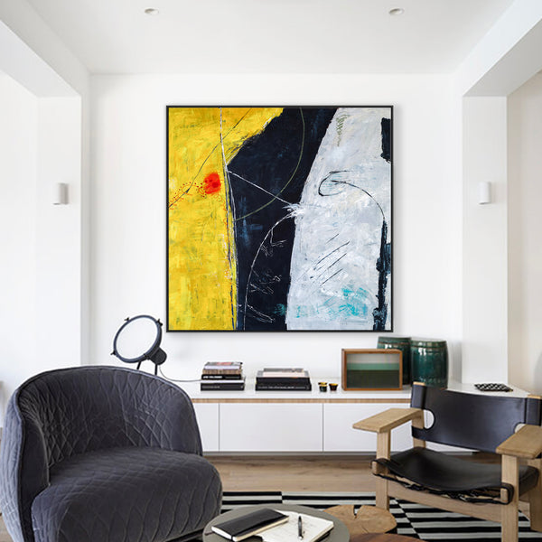 Bold Expression of Modern Abstract Original Painting in Acrylic, Large Canvas Art in Yellow & Blue | Connection II